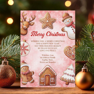 Cartes Pour Fêtes Annuelles Gingerbread Cookies Arrière - plan rouge Noël