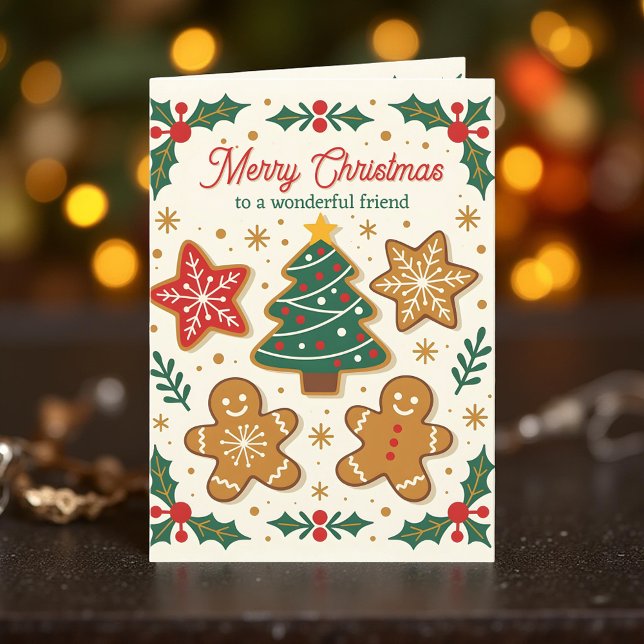 Cartes Pour Fêtes Annuelles Gingerbread Cookies et Holly Berries Noël (Créateur téléchargé)