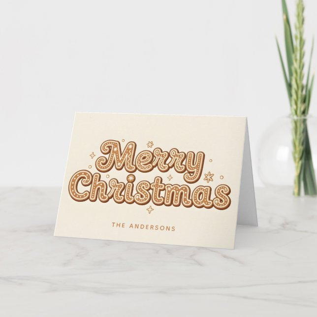 Cartes Pour Fêtes Annuelles Gingerbread Retro Script Joyeux Noël (Devant)