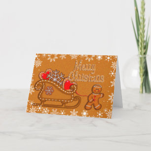 Cartes Pour Fêtes Annuelles GINGERPREAD MAN, COOKIE & SLEIGH par SHARON SHARPE