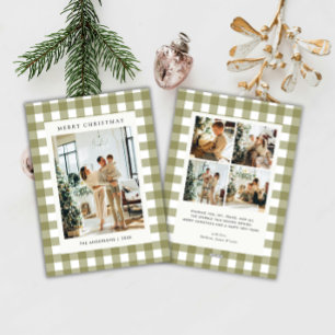 Cartes Pour Fêtes Annuelles Gingham à carreaux olive classique 5 Photo Noël