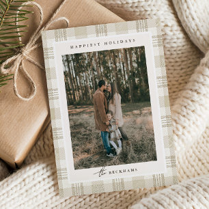 Cartes Pour Fêtes Annuelles Gingham Beige Clair Photo Noël