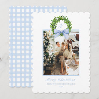 Cartes Pour Fêtes Annuelles Gingham Bleu Grandmillennial de la Côte Sud