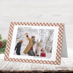 Cartes Pour Fêtes Annuelles Gingham Marron Moccha Horizontal 2 Photo Noël
