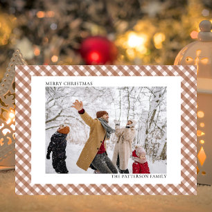 Cartes Pour Fêtes Annuelles Gingham Marron Moccha Photo Horizontale Noël