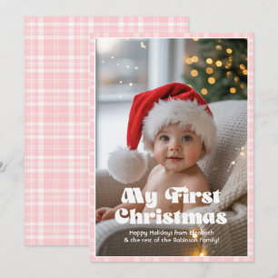 Cartes Pour Fêtes Annuelles Gingham Rose Bébé Mon Premier Noël Bébé