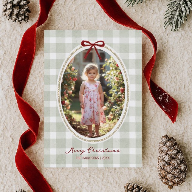 Cartes Pour Fêtes Annuelles Gingham Vert Sauge Fantaisiste (Créateur téléchargé)