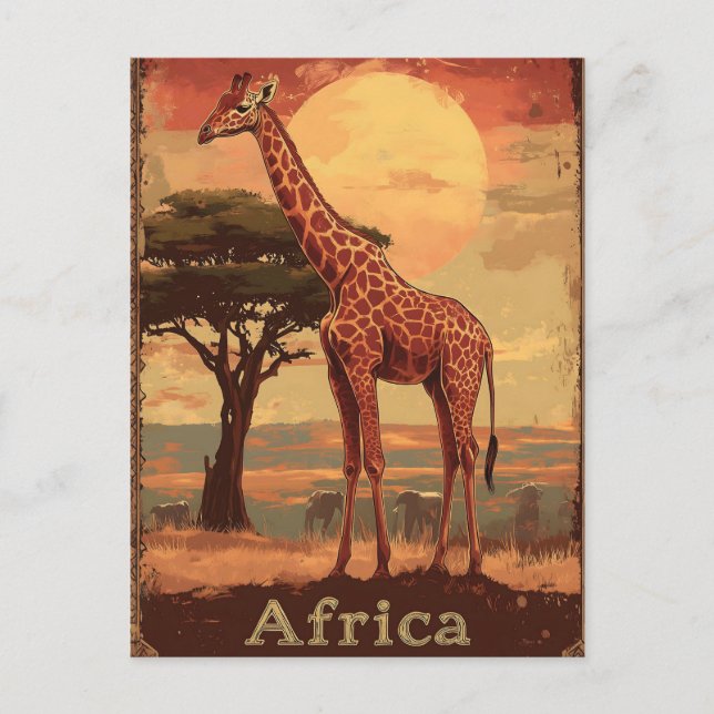 Cartes Pour Fêtes Annuelles Girafe avec coucher de soleil africain -Poster Vin (Devant)