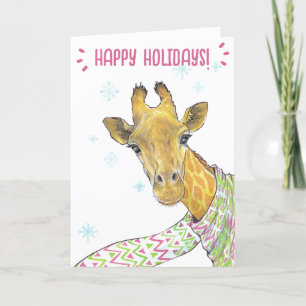 Cartes Pour Fêtes Annuelles Girafe avec écharpe de Noël Dessin d'animal mignon