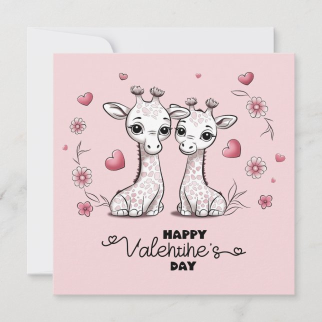 Cartes Pour Fêtes Annuelles Girafe de dessin animé mignonne amoureux de la Sai (Devant)