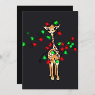Cartes Pour Fêtes Annuelles girafe de fête, lumières rouge vertes