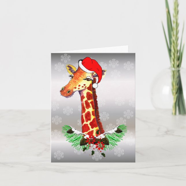 Cartes Pour Fêtes Annuelles Girafe de Noël (Devant)