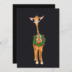 Cartes Pour Fêtes Annuelles Girafe de Noël avec couronne Holly