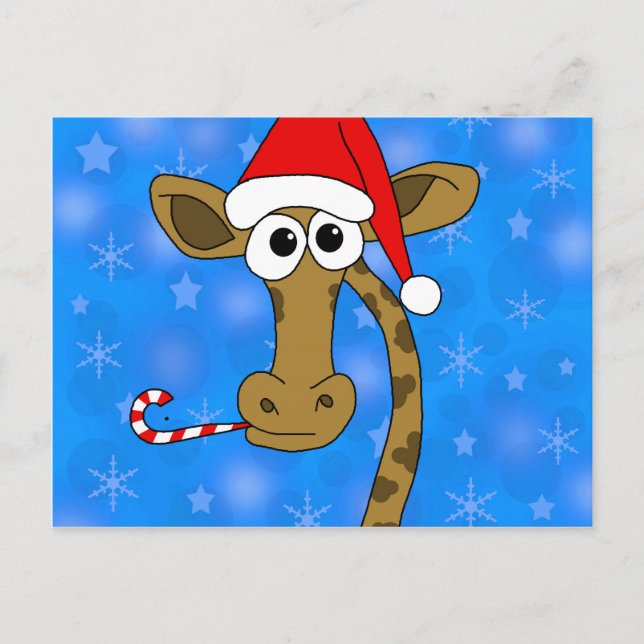 Cartes Pour Fêtes Annuelles Girafe de Noël - bleu (Devant)