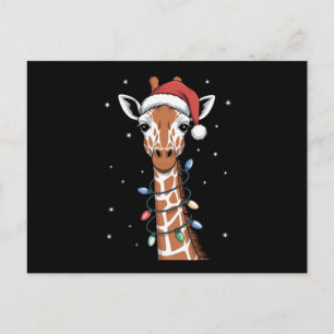 Cartes Pour Fêtes Annuelles Girafe de Noël Chapeau de Père Noël Lumières de No
