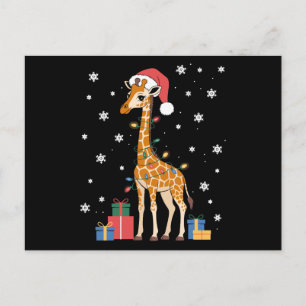 Cartes Pour Fêtes Annuelles Girafe de Noël Chapeau de Père Noël Lumières de No