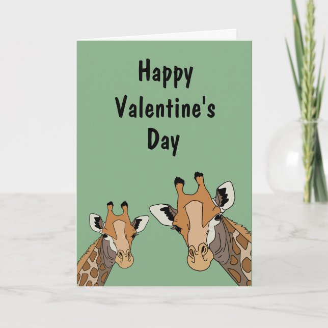 Cartes Pour Fêtes Annuelles Girafe Drôle Vert Saint Valentin (Devant)