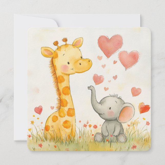 Cartes Pour Fêtes Annuelles Girafe et éléphant Saint-Valentin (Devant)