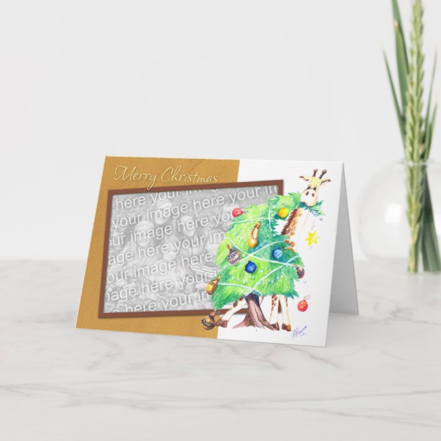 Cartes Pour Fêtes Annuelles Girafe mangeant l'arbre de Noël (Devant)