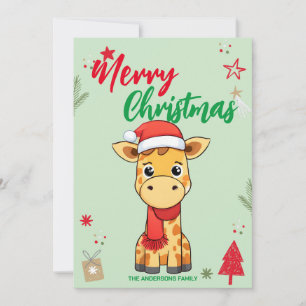 Cartes Pour Fêtes Annuelles Girafe mignonne nom de famille de Noël santa vacan