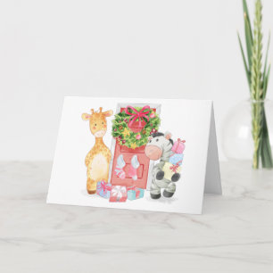 Cartes Pour Fêtes Annuelles Giraffe à main mignonne et Noël Zèbre