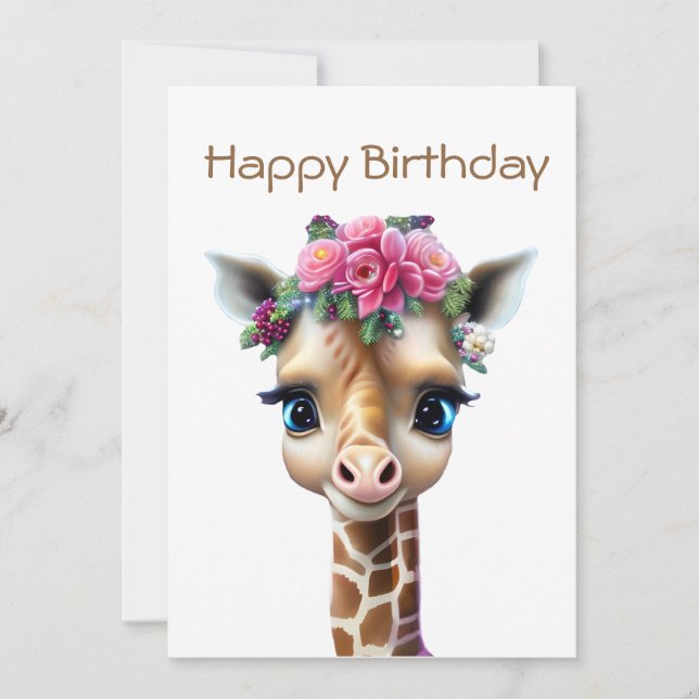 Cartes Pour Fêtes Annuelles Giraffe Bébé mignonne avec Fleurs et Holly (Devant)