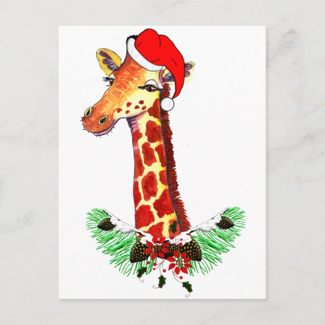 Cartes Pour Fêtes Annuelles Giraffe de Noël (Devant)