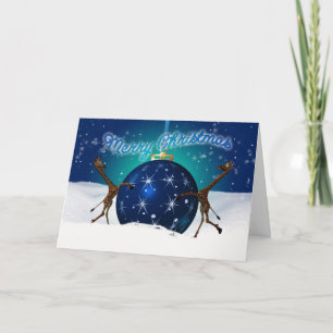Cartes Pour Fêtes Annuelles Giraffe De Noël Avec Bauble Géant