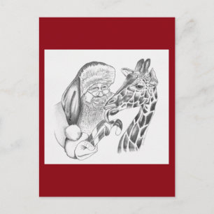 Cartes Pour Fêtes Annuelles Giraffe de Noël et Père Noël