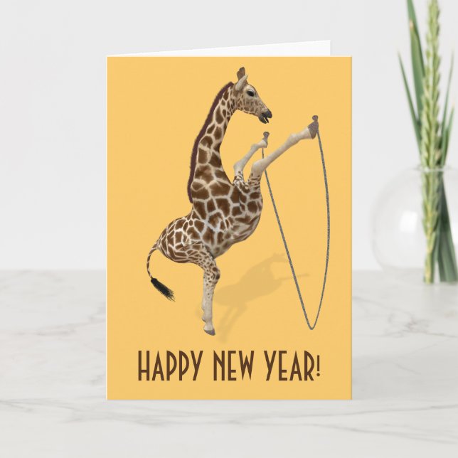 Cartes Pour Fêtes Annuelles Giraffe de saut de corde comique (Devant)