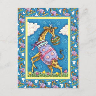 CARTES POUR FÊTES ANNUELLES GIRAFFE D'OEUFS DE PÂQUES ET TULIPS DE PRINTEMPS M