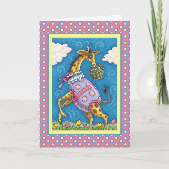 CARTES POUR FÊTES ANNUELLES GIRAFFE D'OEUFS DE PÂQUES ET TULIPS DE PRINTEMPS V (Devant)