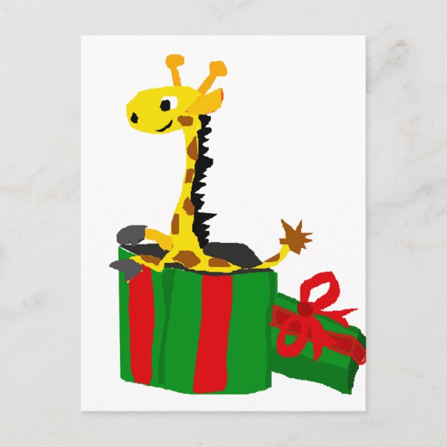 Cartes Pour Fêtes Annuelles Giraffe drôle dans la boîte de cadeau de Noël (Devant)
