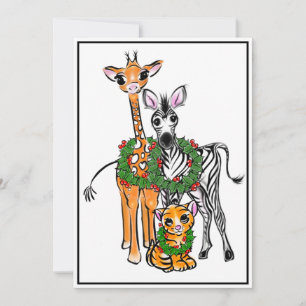 Cartes Pour Fêtes Annuelles Giraffe Festive, Zèbre, Tigre