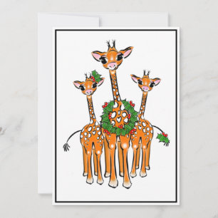 Cartes Pour Fêtes Annuelles Giraffes Festive, Couronne Holly, Bravo