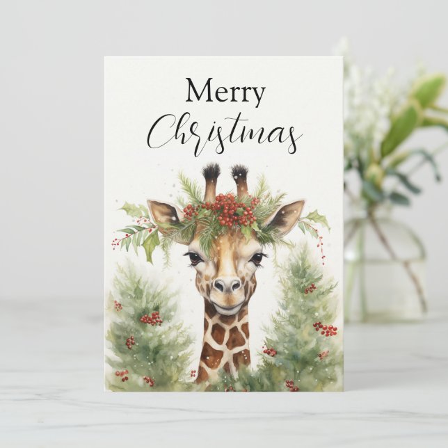 Cartes Pour Fêtes Annuelles Giraffing autour de l'arbre de Noël (Debout devant)