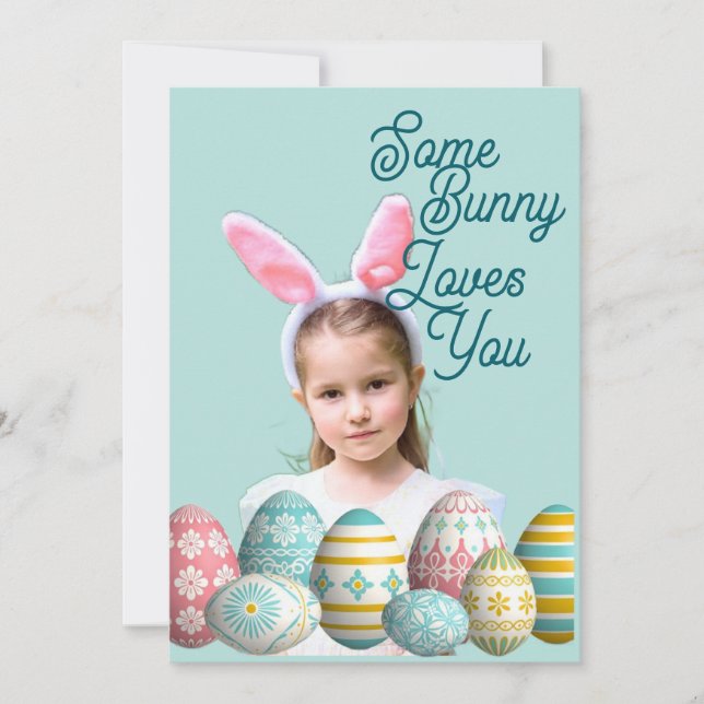Cartes Pour Fêtes Annuelles Girl Photo Bunny Ears Cute Blue  (Devant)