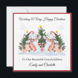 Cartes Pour Fêtes Annuelles Girl Twins First Second Christmas Snowman Card<br><div class="desc">Cette carte de Noël convient aux jumelles lors de leur premier, deuxième ou troisième Noël. Le design comprend un contour de frontière rouge, des flocons de neige bleu clair, des arbres de Noël aquarelle, des sucres de canne, des cadeaux et des bonhommes de neige jumeaux.</div>