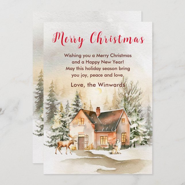 Cartes Pour Fêtes Annuelles Gîte de vacances d'hiver Joyeux Noël (Devant / Derrière)