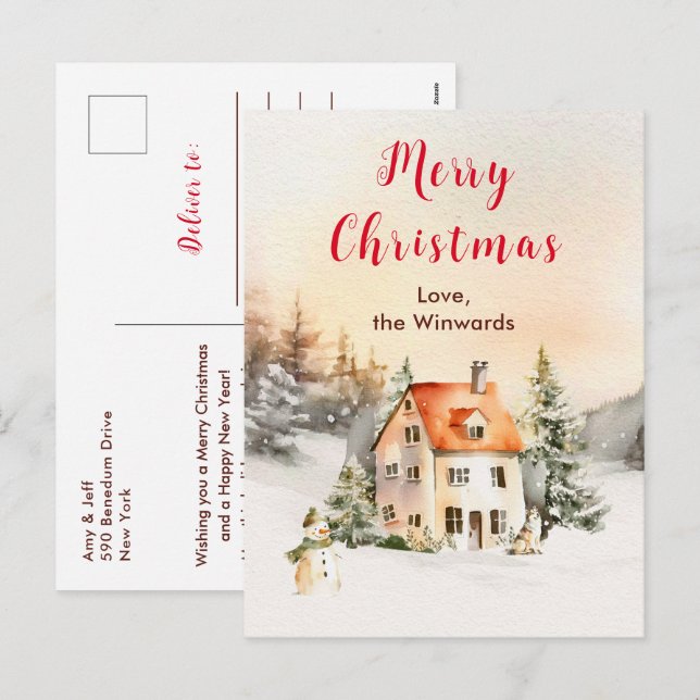 Cartes Pour Fêtes Annuelles Gîte de vacances d'hiver Joyeux Noël (Devant / Derrière)