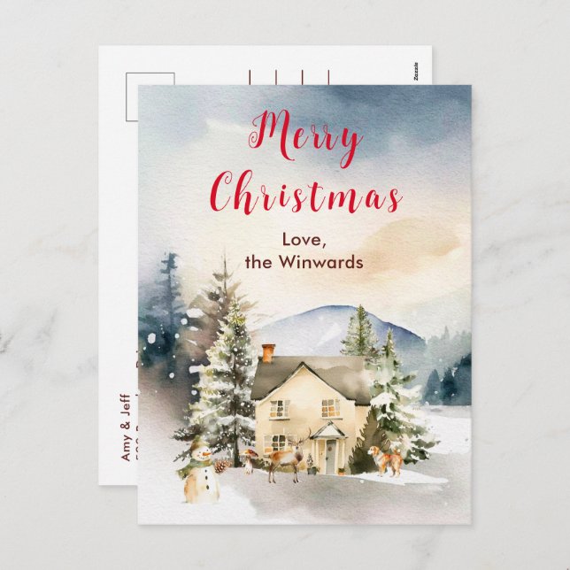 Cartes Pour Fêtes Annuelles Gîte de vacances d'hiver Joyeux Noël (Devant / Derrière)