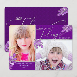 Cartes Pour Fêtes Annuelles Glad Tidings Ultra Violet Holly Famille 2 Photos H