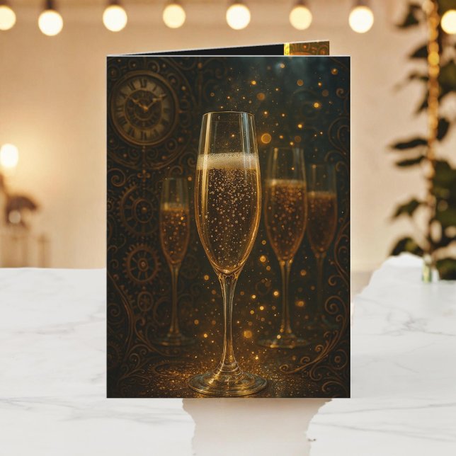 Cartes Pour Fêtes Annuelles Glam Celebration Lux Party Steampunk Champagne (Créateur téléchargé)