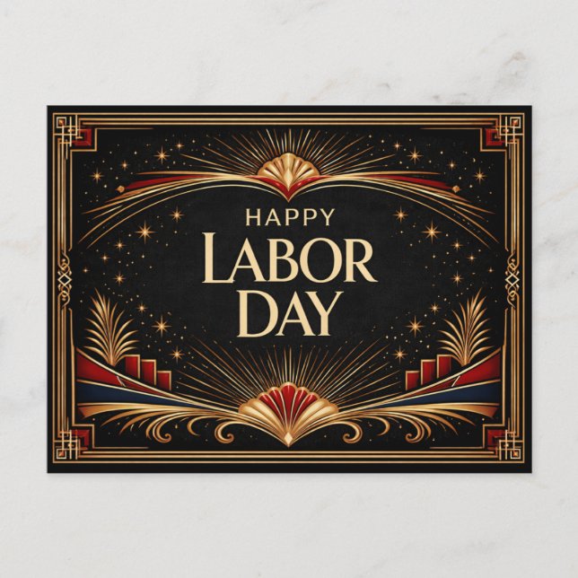 Cartes Pour Fêtes Annuelles Glam Gold Art Deco Happy Labor Day (Devant)