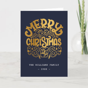 Cartes Pour Fêtes Annuelles Glam Gold Foil Joyeux Noël bleu Personnalisé