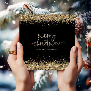 Cartes Pour Fêtes Annuelles Glam Gold Glitter Nom Joyeux Noël Noir