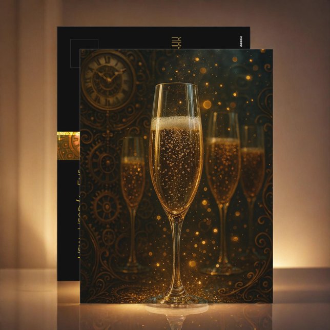 Cartes Pour Fêtes Annuelles Glam Happy New Year Steampunk Champagne  (Créateur téléchargé)