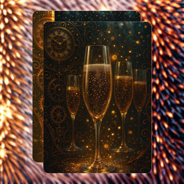 Cartes Pour Fêtes Annuelles Glam Happy New Year Steampunk Champagne  (Créateur téléchargé)