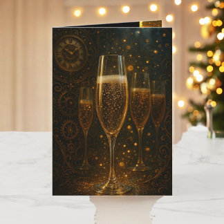 Cartes Pour Fêtes Annuelles Glam Happy New Year Steampunk Champagne 