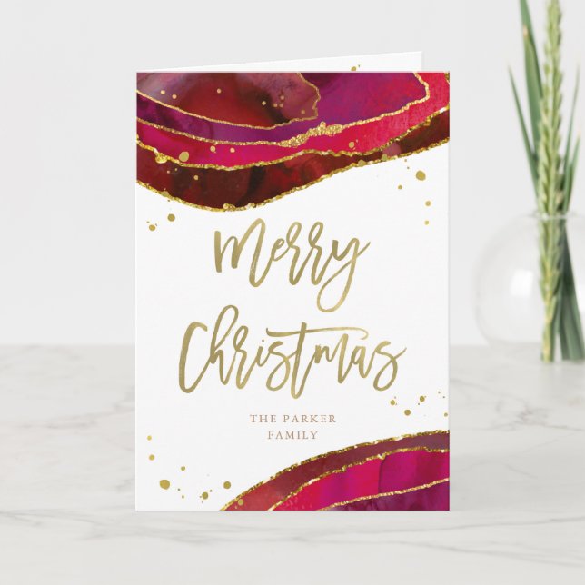 Cartes Pour Fêtes Annuelles Glam Red Geode avec or | Joyeux Noël (Devant)